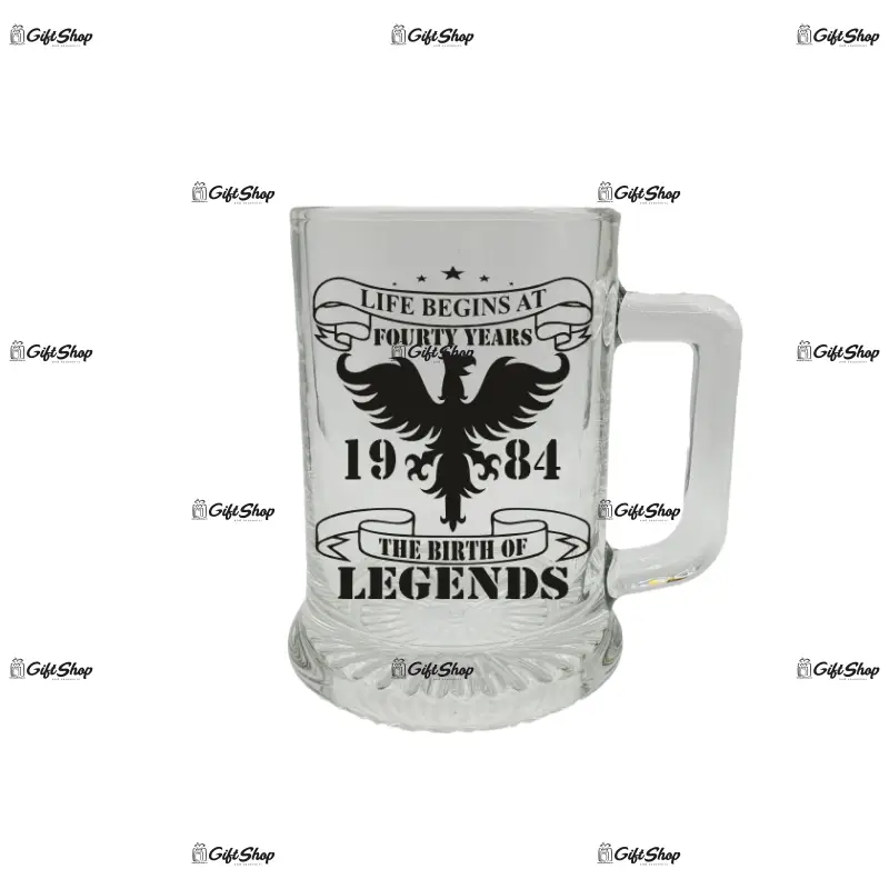 Life begins at ( anul dorit ), halba cu mesaj